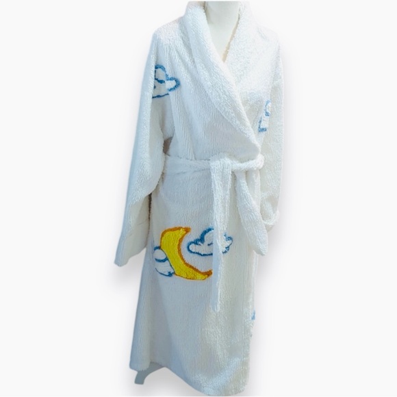 RARE Vintage 90's Canyon Group Moon & Clouds Chenille Bathrobe Women’s Robe - Picture 17 of 17